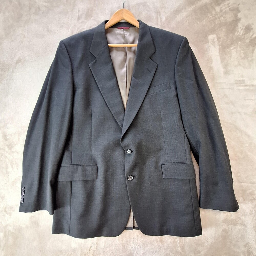 Jos A Bank Suit Jacket Mens 44 Long Gray Wool Check Single Vent 2 Button USA